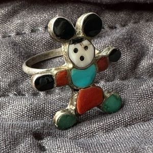 RARE Vintage Zuni Inlay Mickey Mouse Ring Not Signed Disney Ladies Size 7.5